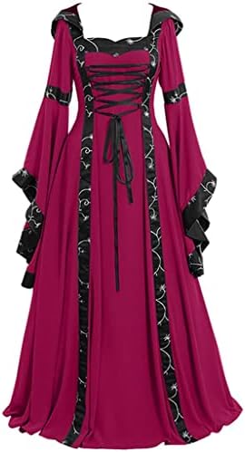 Kadınlar İçin Vintage Elbiseler Celtic Ortaçağ Kat Uzunluk Artı Boyutu uzun elbise Rönesans Parti Gotik Cosplay siyah