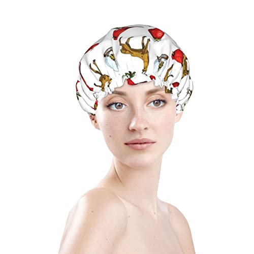 Kadınlar Kullanımlık Streç Hem Saç Şapka Noel Kuş Geyik Kar Küresi Çift Katmanlar Su Geçirmez Duş Başlığı banyo bonesi