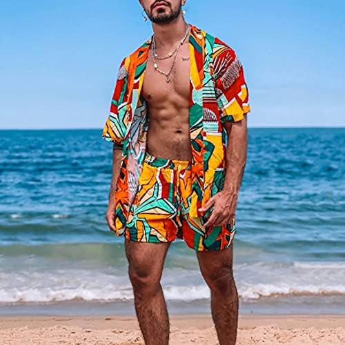 TOUFA Aktif Eşofman Erkekler İlkbahar Yaz 2 Parça Takım Elbise Plaj Baskılı Kısa Kollu Gömlek Kısa Takım Elbise Üst
