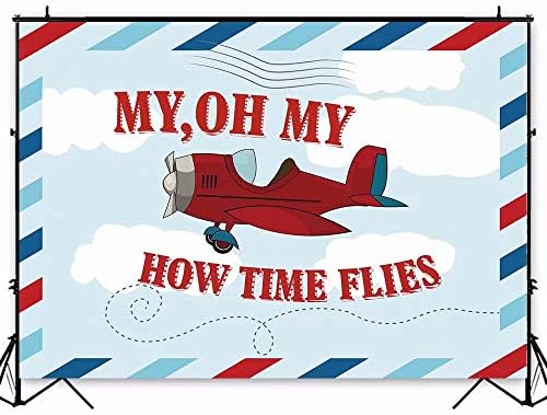 5x3ft Doğum Günü Backdrop Vintage Uçak Afiş Arka Plan Çocuklar Karikatür Uçak Modeli Zaman Uçar Grunge Gökyüzü Cloudscape