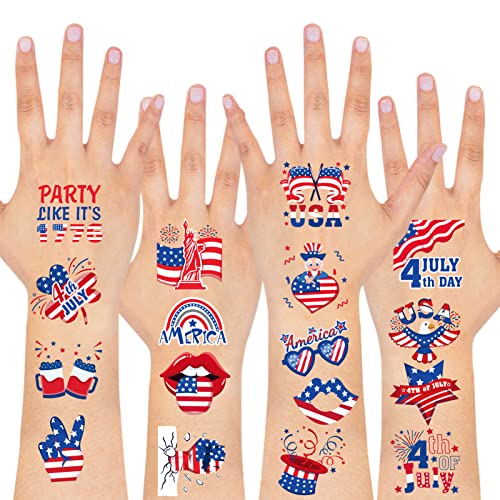 HOWAF 4 Temmuz Sahte Dövmeler 96 adet Dördüncü Temmuz Dövme Çıkartma Seti, Amerikan Bağımsızlık Günü Çocuklar için