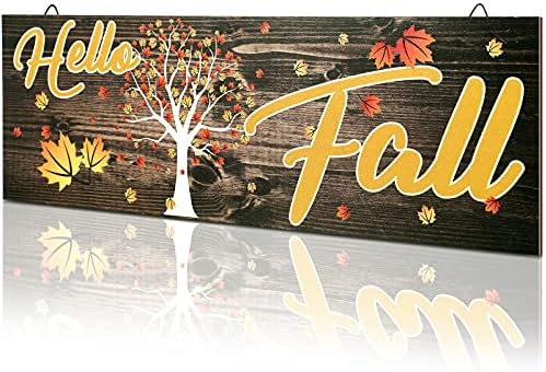 Hello Güz Ahşap Işareti Akçaağaç Yaprakları Duvar Asılı Plak Sonbahar hoş geldin yazısı Duvar Dekor Güz Asılı Işareti