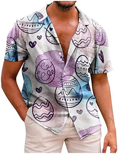 Paskalya Baskı Gömlek Erkekler için Gevşek Bluz Moda T Shirt Kısa Kollu Yaka Gömlek Casual Rahat Tees Tops