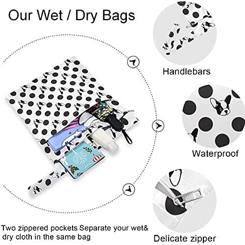 visesunny Fransız Bulldog Polka Dot fermuarlı Cepli 2 adet ıslak çanta Yıkanabilir kullanımlık Seyahat için geniş