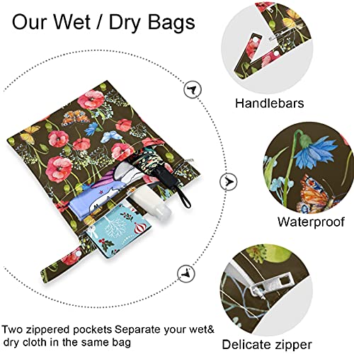 visesunny Çiçek Haşhaş 2 adet fermuarlı cepli ıslak çanta Yıkanabilir kullanımlık Seyahat için geniş Bebek Bezi Çantası,