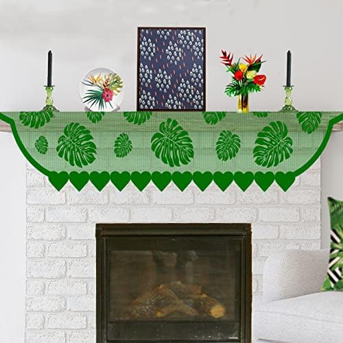 Tropikal Yeşil Manto Eşarp Şömine Süslemeleri için-Dantel Mantel Dresser Kapak Koşucu palmiye Yaprakları Parti Süslemeleri-Yaz