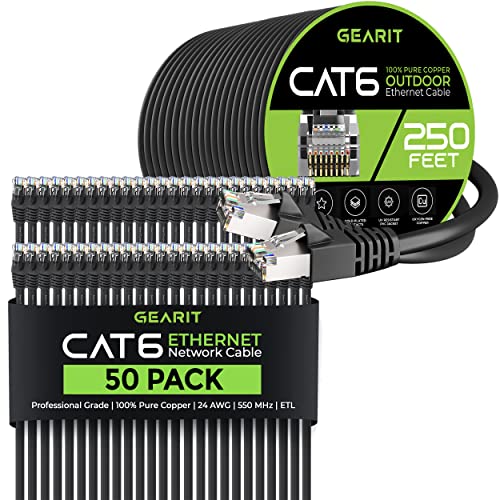 GearIT 50 Paket 3ft Cat6 Ethernet Kablosu ve 250ft Cat6 Kablosu
