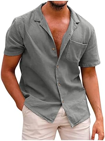 Erkek Pamuk Keten Gömlek Kısa Kollu Düğme Aşağı Gömlek Hızlı Kuru Yatak Açma Yaka Büyük ve Uzun Boylu Beyler T-Shirt