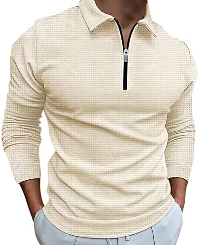 Erkek 1/4 Zip polo gömlekler Uzun Kollu Gömlek Tops Moda Düz Renk Turn Down Yaka Casual Bluz Sonbahar Kış 2022