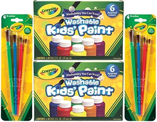 Crayola Yıkanabilir Çocuk Boyası, 6 Farklı Renk, Her Biri 2 Oz (2'li Paket) Toplam 12 Şişe + Bonus 8 Crayola Boya