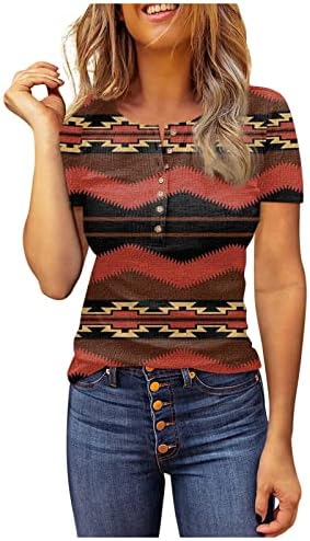 Kadınlar için kısa Kollu Gömlek Ekip Boyun Aztek Geometrik Grafik Tees Bluzlar Casual Artı Boyutu Temel Üstleri Kazak