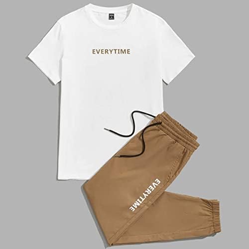 GORGLİTTER erkek 2 Parça Kısa Kollu Eşofman Setleri Mektup T Shirt İpli Bel Sweatpants