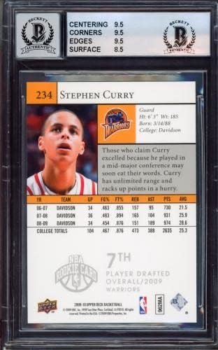 Stephen Curry İmzalı 2009-10 Üst Güverte Çaylak Kartı 234 Golden State Warriors BGS 9 Otomatik Sınıf Mücevher Nane