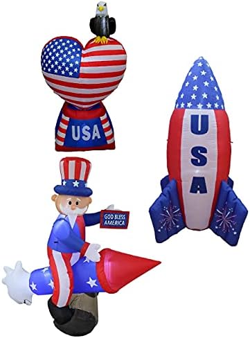 Üç Vatansever Parti Dekorasyon Paketi, 6 ayak Boyunda 4 Temmuz Şişme Roket Gemisi, Kartallı 5 ayak boyunda şişme