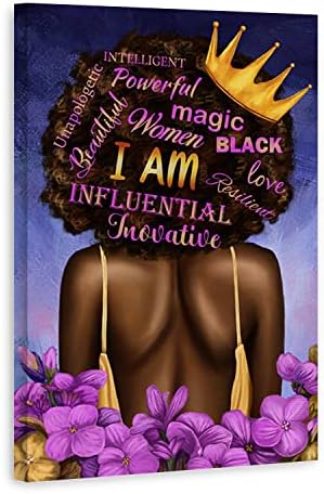 Motivasyon Siyah Kız Duvar Sanatı Afrika Amerikan Duvar Sanatı İlham Siyah Kraliçe Posterler Mor Çiçek Siyah Sanat