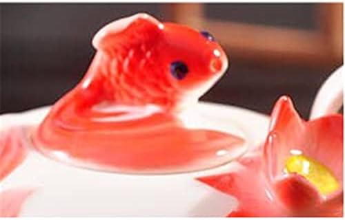 CCBUY Koi balık 3D seramik kahve demlik kabartmalı Lotus porselen su ısıtıcısı seramik kemik porselen demlik malzemeleri