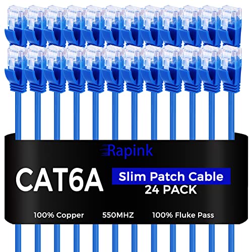 Rapink Patch Kablolar Cat6a 0.5 ft 24 Paket İnce, Cat6a Ethernet Patch Kablo 10G Desteği, Geçiş Yapmak için Patch