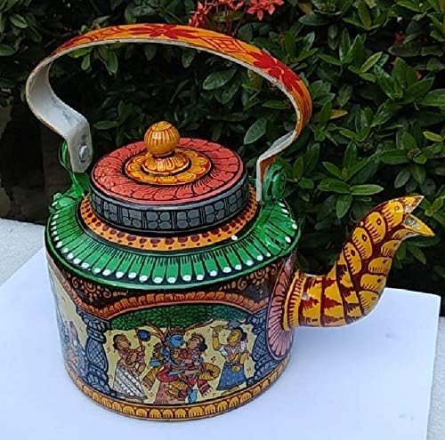 Pattachitra el boyalı alüminyum su ısıtıcısı çaydanlık düğün hediyesi masa Centerpiece Eve Taşınma Hediye çay Partisi