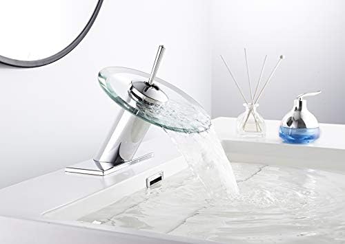Şelale Banyo Musluk Cam Bacalı Prinç Tek Kolu Tek Delik Havzası Vanity banyo lavabo musluğu Güverte Dağı ile Kapak