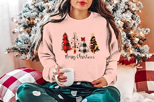 ASTANFY Merry Christmas Kazak Kadınlar için Bırak Omuz Uzun Kollu Noel Ağacı Kazak Hafif Gömlek