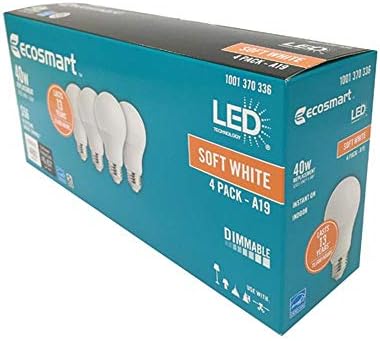 (4'lü Paket) Yumuşak Beyaz EcoSmart LED A19 Kısılabilir 40W Değiştirme (15.000 Saat, 2700K, 5.6 W, Energy Star, E26)