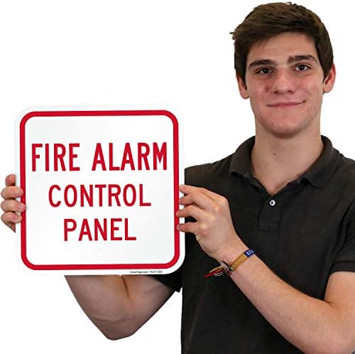 SmartSign-K-5834-AL-12x12 Yangın Alarm Kontrol Paneli İşareti | 12 x 12 Alüminyum Kırmızı Beyaz