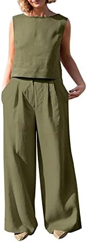 Pantolon Setleri Bayan Sonbahar Yaz Keten 2 Parça Düz Bacak Temel Pantolon Setleri Bayan Giyim Ülke Konser VA