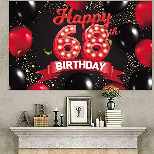 Mutlu 68th Doğum Günü Kırmızı ve Siyah Afiş Zemin Süslemeleri Balonlar Tema Dekor Kızlar Kadınlar için Prenses 68