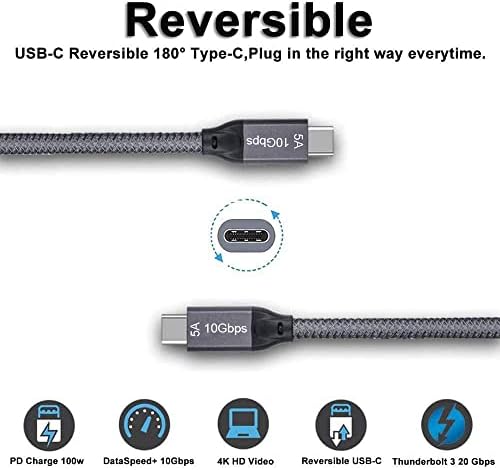 Grtoeud USB-C'den USB-C'ye 3.1 Gen 2 Kablo 3.3 FT, 10Gbps Veri Aktarımını Destekler,4K Video,100W PD Hızlı Şarj,