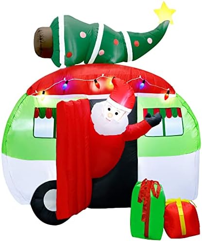 ATDAWN 7 ft Noel Şişme Noel Baba Noel ağacı ve hediye kutuları ile bir araba sürmek, Işıklı bahçe dekorasyonunu havaya
