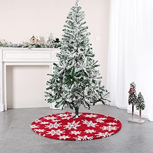 HUIJIE Noel Ağacı Etekler - Noel Partisi Dekorasyon Kırmızı Pamuk Kadife Jakarlı Kar Tanesi Desen Ağacı Etek, Tatil