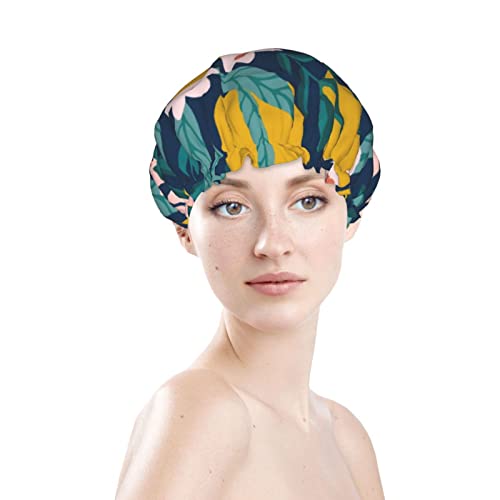 Kadınlar Kullanımlık Streç Hem Saç Şapka Limon tropikal çiçek Çiçek Çift Katmanlar Su Geçirmez Duş Başlığı banyo