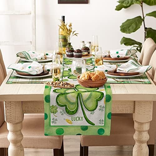 ARKENY Aziz Patrick Günü Şanslı Yeşil Yonca Masa Koşucu 72 İnç, altın Bahar Mevsimsel noel dekoru yemek masası için