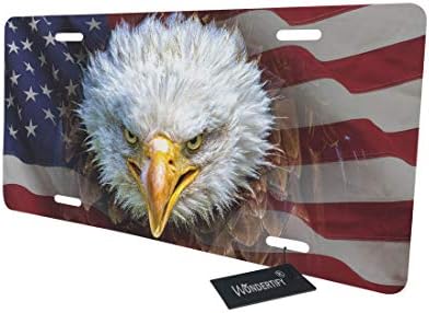 WONDERTİFY Plaka Amerikan ABD Bayrağı ile Kızgın bir Kuzey Amerika Kel Kartal Dekoratif Araba Ön Plaka, Makyaj Etiketi,
