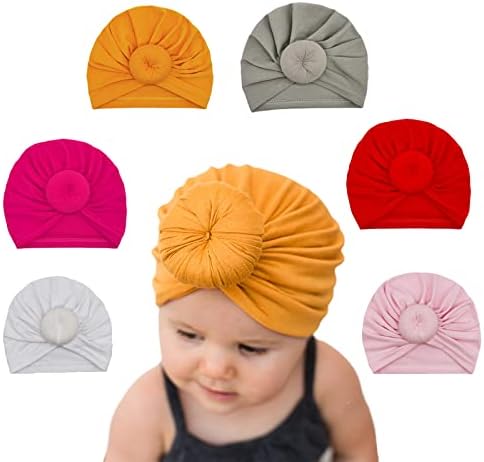 6 adet Bebek Türban Başkanı Sarar Düğümlü Toddler Şapka Yenidoğan Şapka Kızlar için 0-36 Ay
