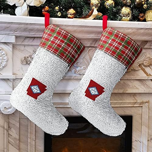 Arkansas Eyalet Bayrağı Harita Noel Çorap Sparkle Bling Bling Pullu Noel Tatil Şömine mantosu Parti asılı dekorlar
