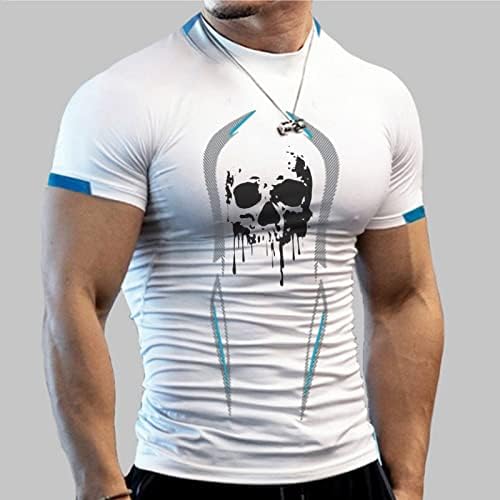 XXBR Erkek spor tişörtler Mock Boyun Hızlı Kuru Spor Tee Üst Yaz Spor Egzersiz Kısa Kollu Kafatası Sıkıştırma Tshirt