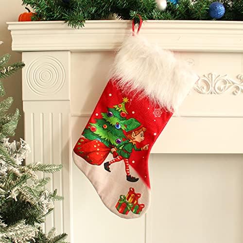 Noel Çorap Bez Noel Çorap Çanta ve Noel Asılı Çorap için Parti Dekorasyon ve Noel Karikatür Kırmızı Set Kristal Çelenk