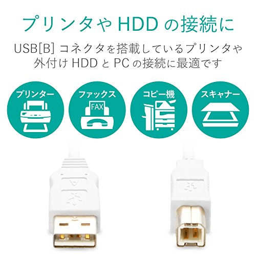エレコム Elecom USB2-ECO50WH USB Kablosu, B 2.0, USB A Erkek-USB B Erkek, RoHS Uyumlu, 16,4 ft (5 m), Beyaz
