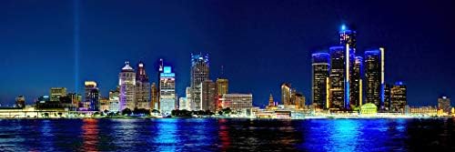 Detroit Skyline 2018 Fotoğraf Baskı ÇERÇEVESİZ Gece Renk Şehir Şehir 11.75 inç x 36 inç Fotoğraf Panorama Poster