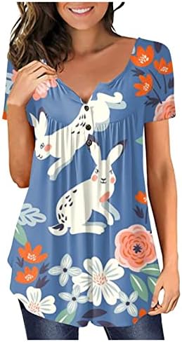 xıpcokm Mutlu Paskalya Tees Kadınlar için Tavşan Yumurta Baskı Tunik Üst Gevşek Rahat Düğme T-Shirt Yumuşak Rahat