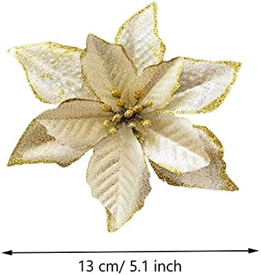 TOSFUYA yılbaşı ağacı süsleri 20 paket noel atatürk Çiçeği Glitter yapay çiçekler ile 13 ft altın noel şerit peri