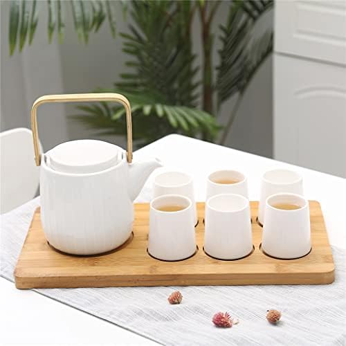 SJYDQ Düz beyaz seramik kahve çay seti beyaz ahşap tepsi su ısıtıcısı fincan pot bar ev mutfak malzemeleri (Renk: