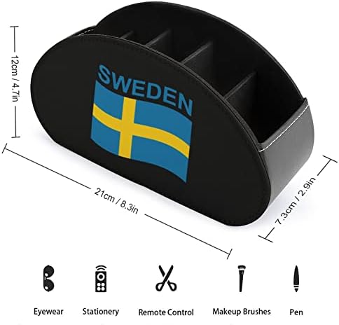 İsveç bayrağı Uzaktan TV Kontrol Tutucu PU Deri Saklama Kutusu Organizatör Masaüstü Yatak Odası için 5 Bölmeli