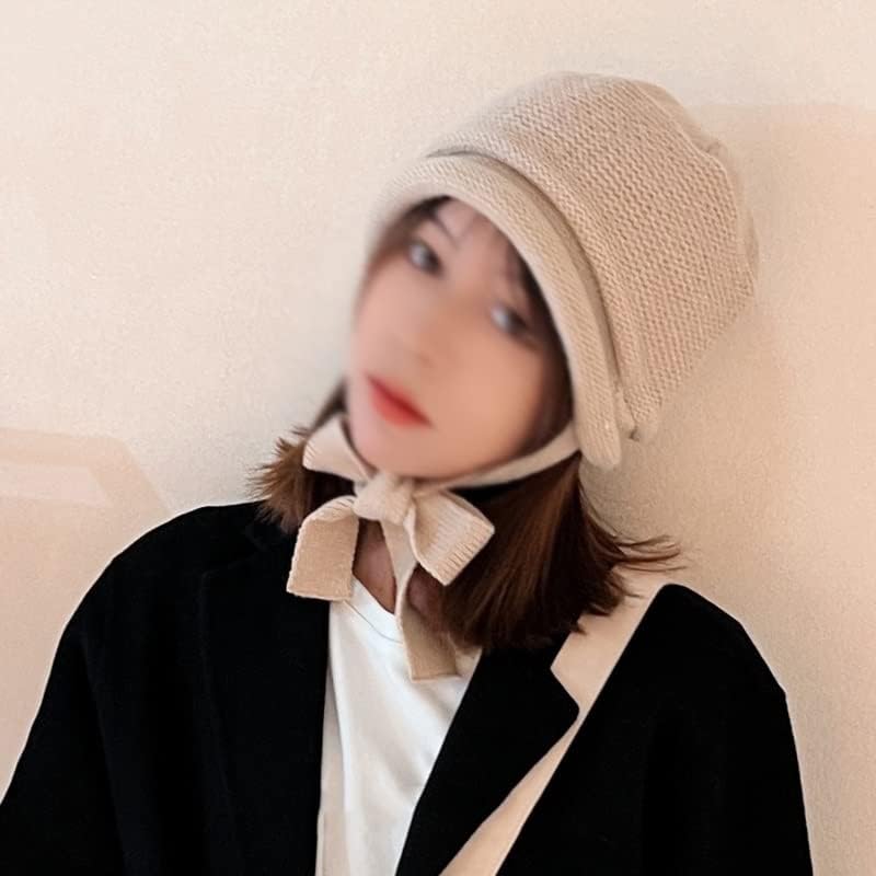 XXXDXDP Tatlı Sıcak kulak koruyucu Yün Kova Şapka Kadın Sonbahar Ve Kış Dantel Örme Şapka Kasketleri (Renk : E, Boyutu: