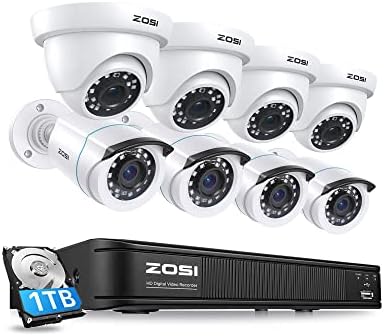 ZOSI 1080P H. 265 + ev güvenlik kamerası Sistemi, 5MP Lite 8 Kanal Gözetim DVR ve 8x1080p CCTV Bullet Dome Kamera