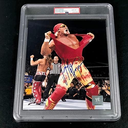 Hulk Hogan İmzalı 8x10 Fotoğraf PSA Kapsüllü Otomatik 10 Mücevher Nane Hulkamania - İmzalı Güreş Fotoğrafları