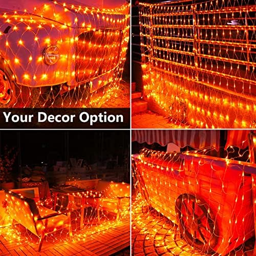 Joomer 7ft x 5ft 200LED turuncu cadılar bayramı Net ışıkları dış mekan örgü ışıkları, 8 mod zamanlayıcı bağlanabilir