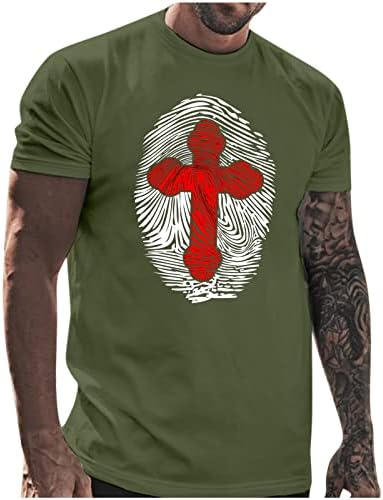 HDDK Erkek Asker Kısa Kollu T-Shirt Yaz Parmak İzi İnanç İsa Çapraz Baskı Tee Üst Koşu Egzersiz Spor Tshirt
