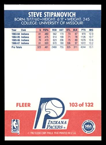 1987 Fleer 103 Steve Stipanovich Indiana Pacers (Basketbol Kartı) NM / MT Pacers Missouri
